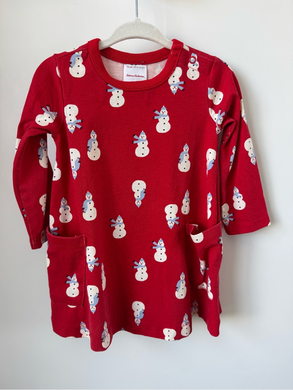 Hanna Andersson Red Snowman Dress 12-18 Months EUC